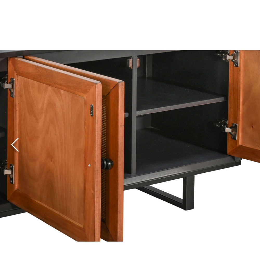 Addy Sideboard Accent Cabinet | 4 Natural Woven Cane Doors | Black Mahogany