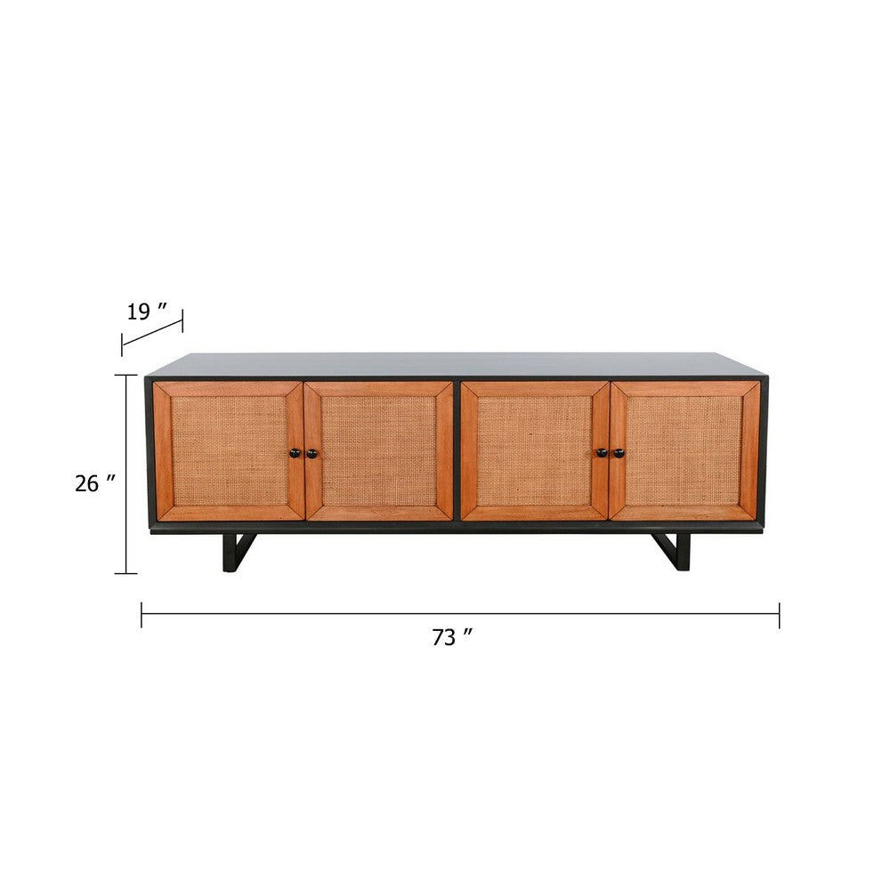 Addy Sideboard Accent Cabinet | 4 Natural Woven Cane Doors | Black Mahogany