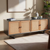 Addy Sideboard Accent Cabinet | 4 Natural Woven Cane Doors | Black Mahogany