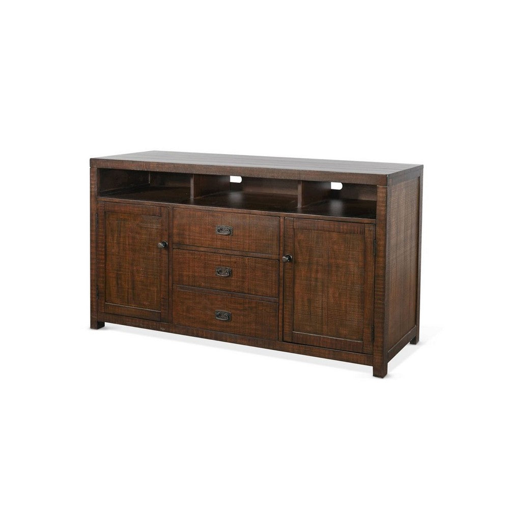 Raven TV Stand Media Cabinet | Brown Mahogany Wood 66"