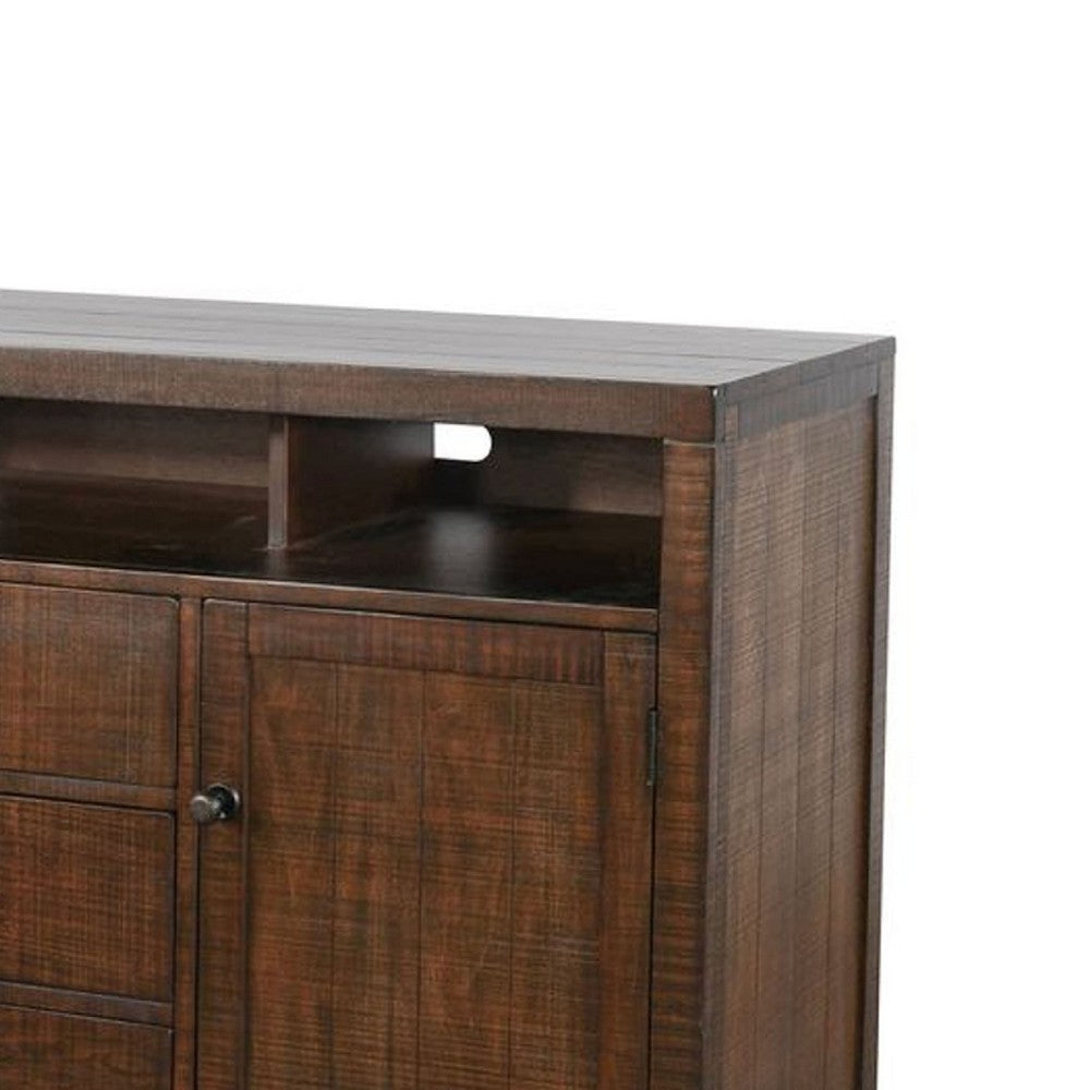 Raven TV Stand Media Cabinet | Brown Mahogany Wood 66"