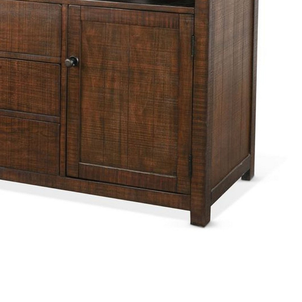 Raven TV Stand Media Cabinet | Brown Mahogany Wood 66"