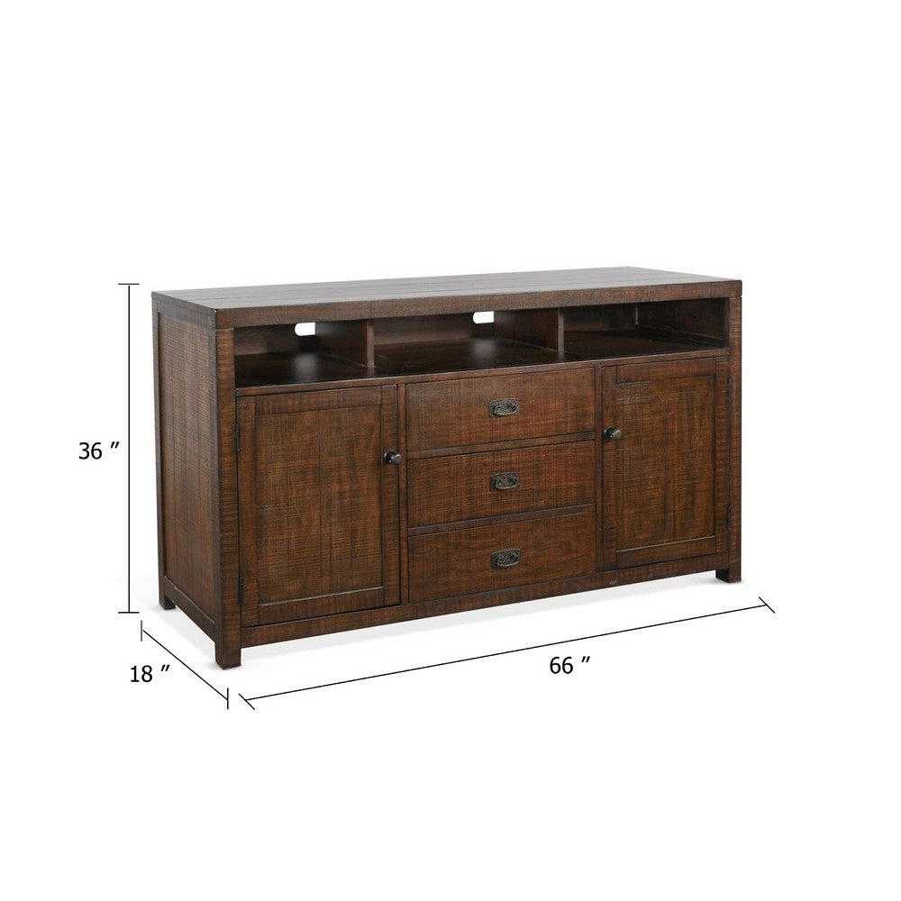 Raven TV Stand Media Cabinet | Brown Mahogany Wood 66"