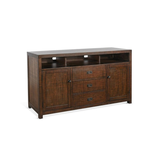 Raven TV Stand Media Cabinet | Brown Mahogany Wood 66"