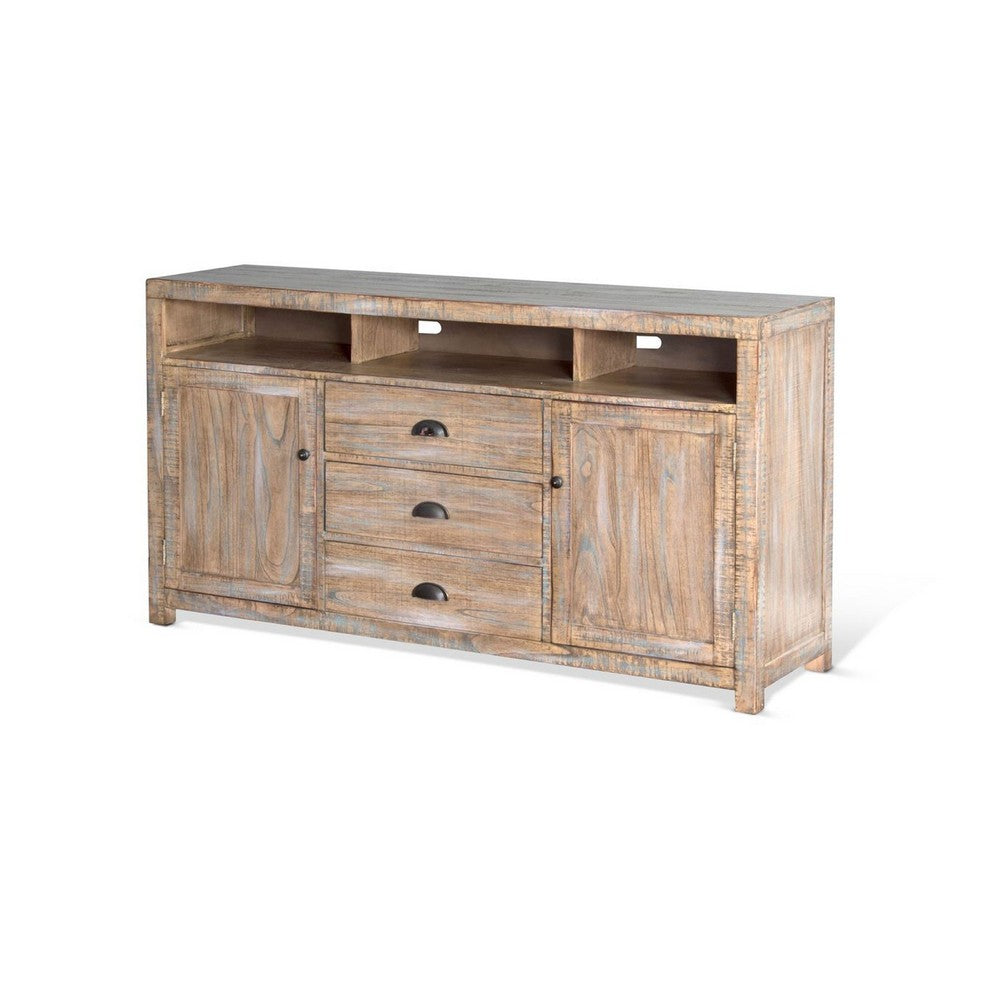Raven TV Stand Media Cabinet | Brown Mahogany Wood 66"