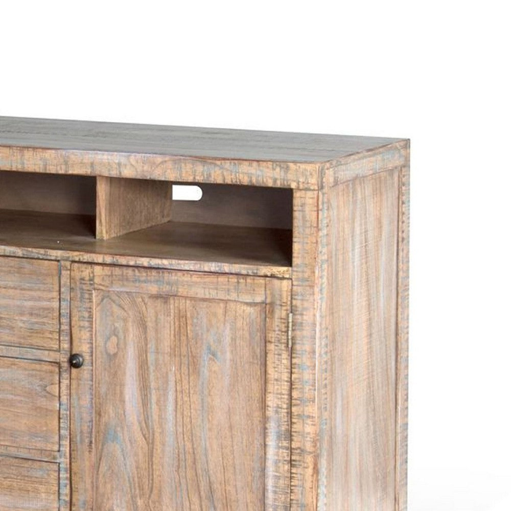 Raven TV Stand Media Cabinet | Brown Mahogany Wood 66"