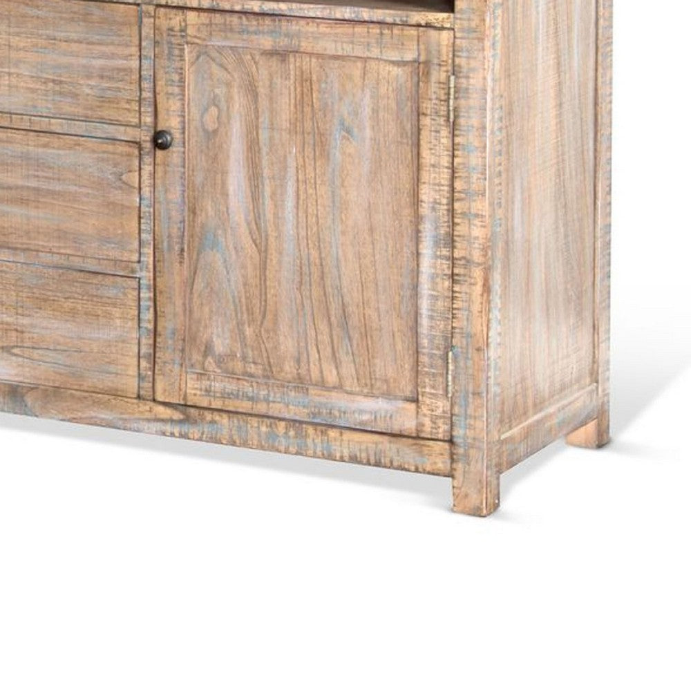 Raven TV Stand Media Cabinet | Brown Mahogany Wood 66"