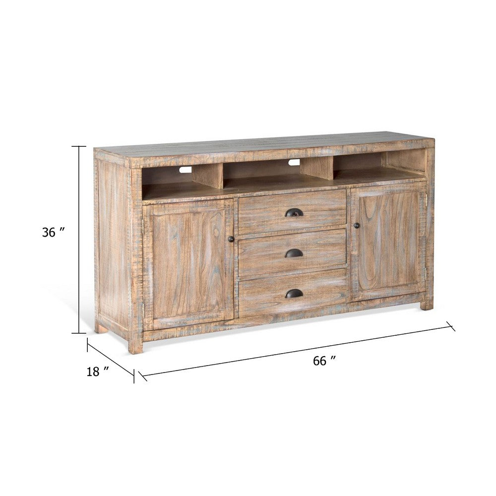 Raven TV Stand Media Cabinet | Brown Mahogany Wood 66"
