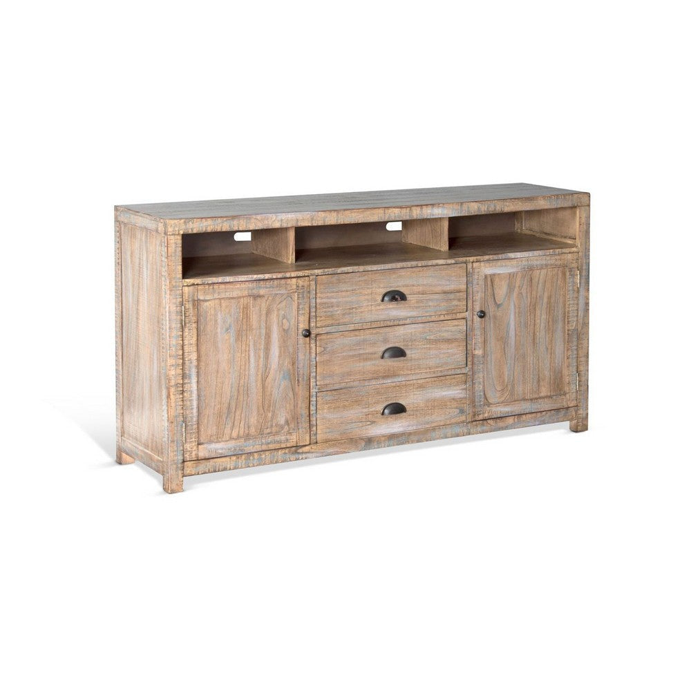 Raven TV Stand Media Cabinet | Brown Mahogany Wood 66"