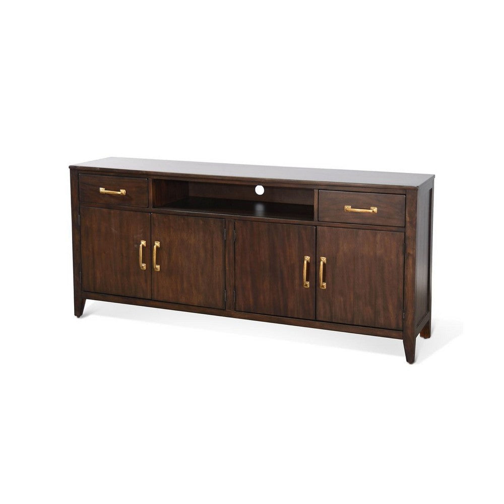 Karen Media Console | Gold Accents | 2 Drawers 4 Doors | Brown 72’’ BM339903