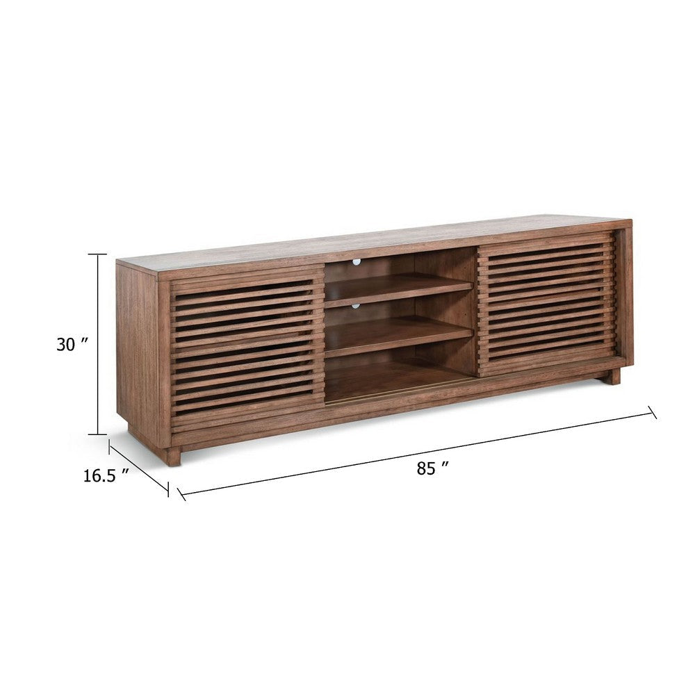 Jave TV Stand Media Cabinet | Slatted Doors | Shelves | Brown Wood | 85’’ BM339906