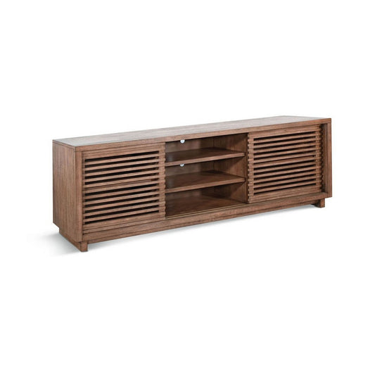 Jave TV Stand Media Cabinet | Slatted Doors | Shelves | Brown Wood | 85"