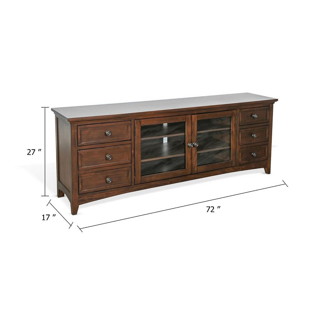 Xyla 72’’ TV Stand Media Cabinet | Glass Door | 6 Drawers | Brown
