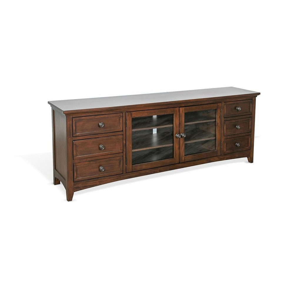 Xyla 72" TV Stand Media Cabinet | Glass Door | 6 Drawers | Brown