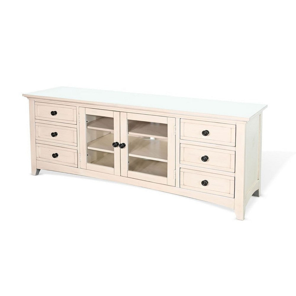 Xyla 72’’ TV Stand Media Cabinet | Glass Door | 6 Drawers | White