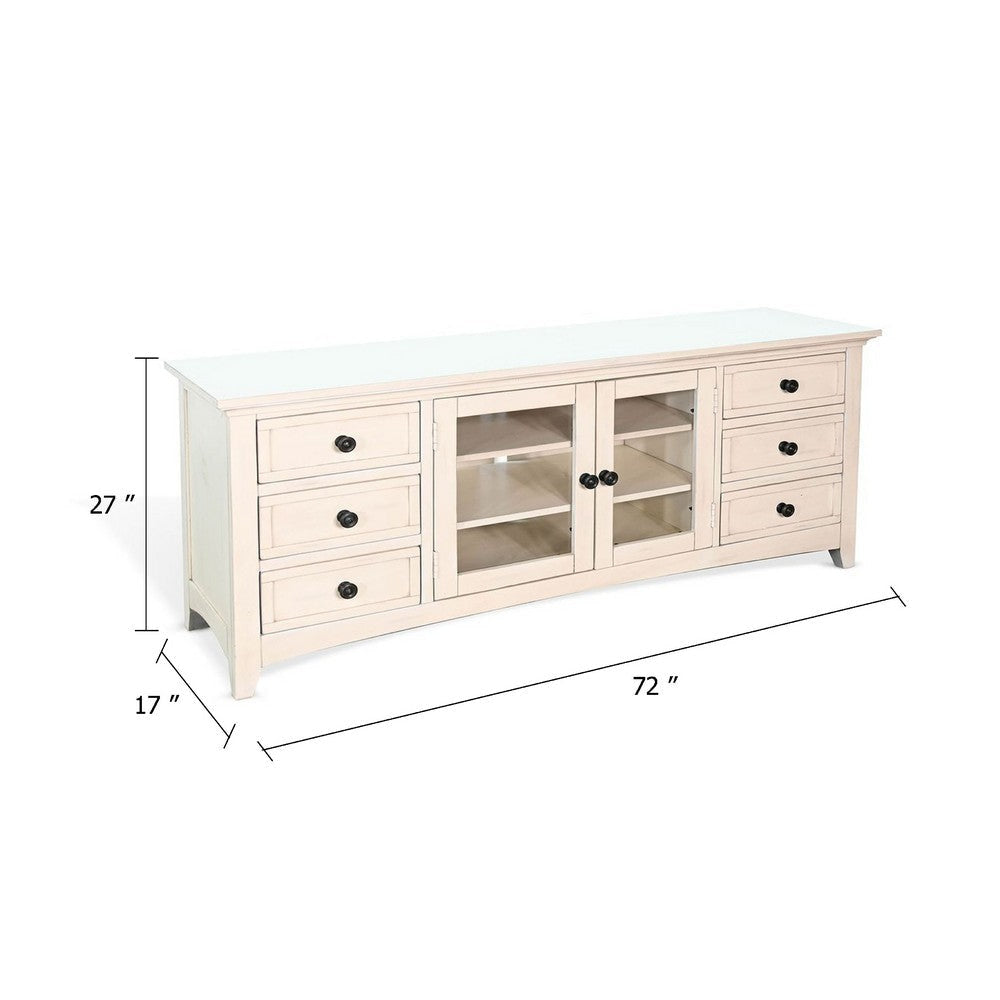 Xyla 72’’ TV Stand Media Cabinet | Glass Door | 6 Drawers | White