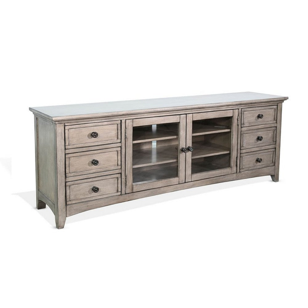 Xyla 72" TV Stand Media Cabinet | Glass Door | 6 Drawers | Gray