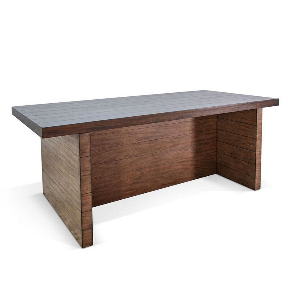 Wedy Dining Table | 86" Rectangular Top | Dark Brown Wood Block Base