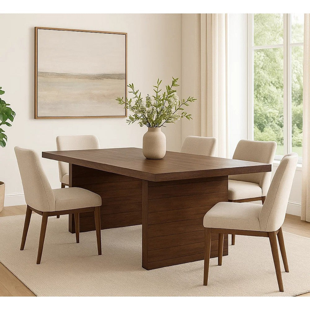 Wedy Dining Table | 86’’ Rectangular Top | Dark Brown Wood Block Base BM339912