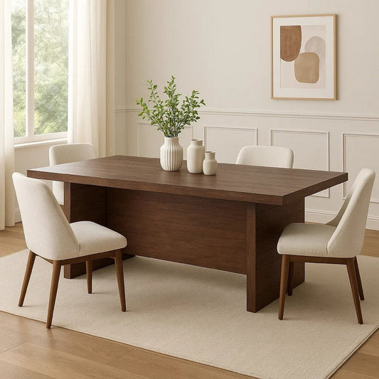 Wedy Dining Table | 86" Rectangular Top | Dark Brown Wood Block Base
