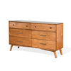 Amy 60"  Wide Dresser | 6 Drawers | Angled Legs | Brown Solid Wood