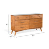 Amy 60"  Wide Dresser | 6 Drawers | Angled Legs | Brown Solid Wood