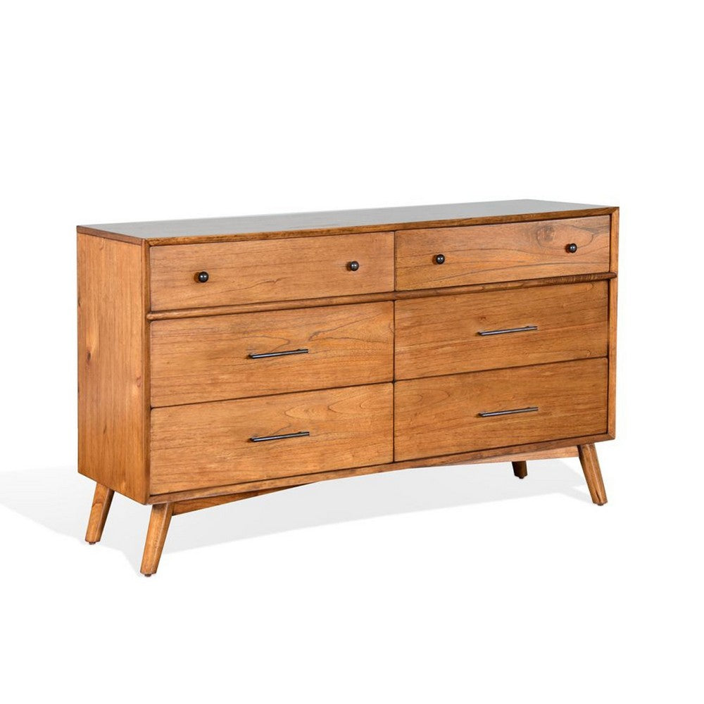 Amy 60"  Wide Dresser | 6 Drawers | Angled Legs | Brown Solid Wood