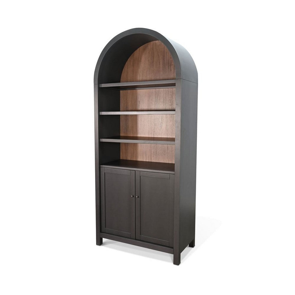 Xeny Arched Display Cabinet | 3 Shelves w 2 Doors | Black Mahogany Wood BM339918