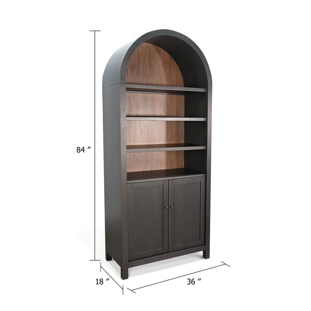Xeny Arched Display Cabinet | 3 Shelves w 2 Doors | Black Mahogany Wood BM339918
