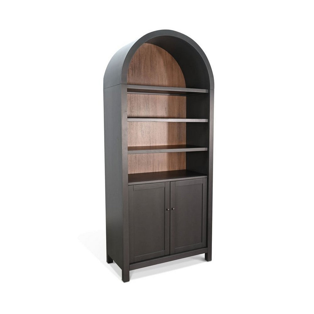 Xeny Arched Display Cabinet | 3 Shelves w 2 Doors | Black Mahogany Wood