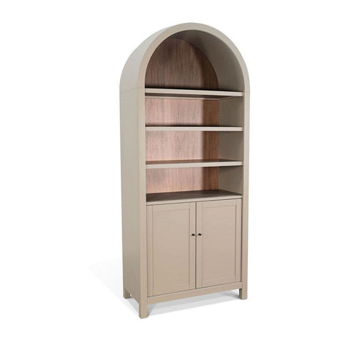 Xeny Arched Display Cabinet | 3 Shelves w 2 Doors | Light Gray Mahogany
