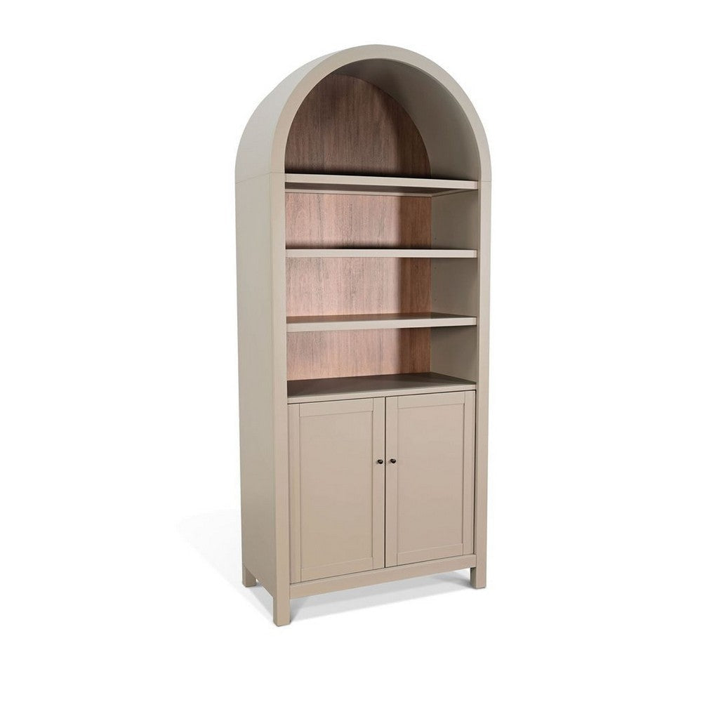 Xeny Arched Display Cabinet | 3 Shelves w 2 Doors | Light Gray Mahogany