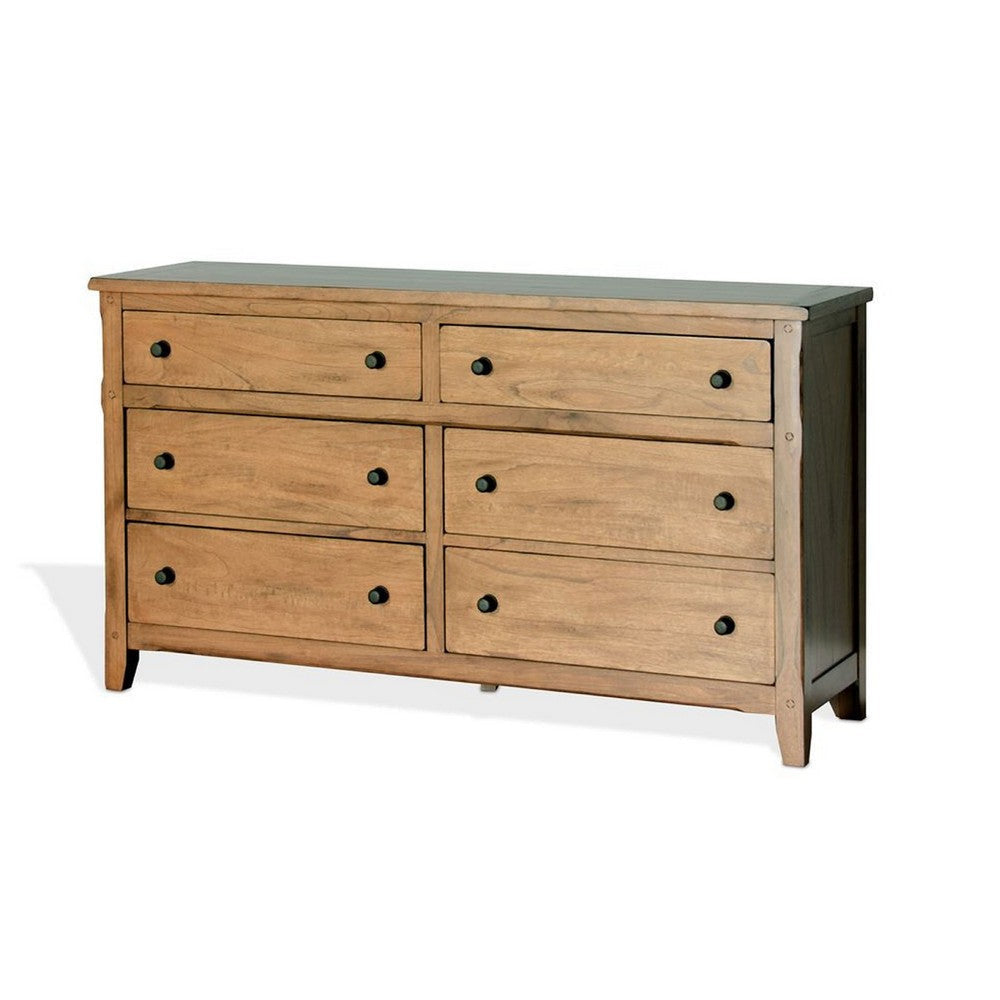 Marv 64’’ Wide Dresser | 6 Drawers w Knobs | Golden Oak Brown Wood BM339921