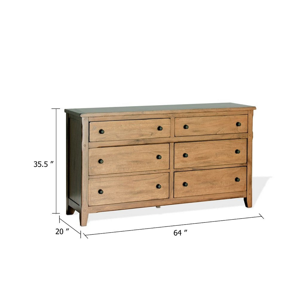 Marv 64’’ Wide Dresser | 6 Drawers w Knobs | Golden Oak Brown Wood BM339921