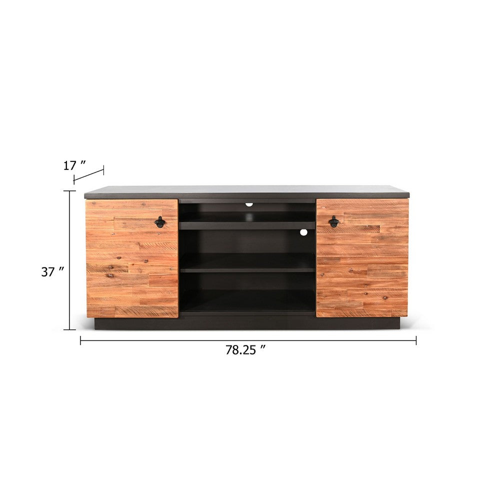 Cicy 78" TV Media Entertainment Cabinet | Black | Brown Solid Wood