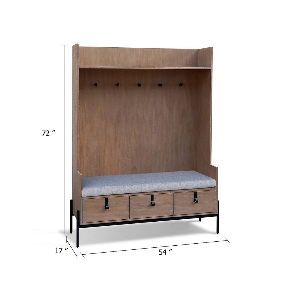 Lizy Hall Tree w Bench for Mudroom | 72’’ | 3 Drawers | Oak Brown BM339930
