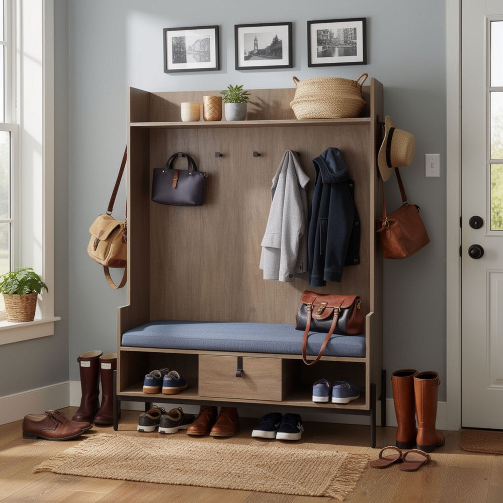 Lizy Hall Tree w Bench for Mudroom | 72" | 3 Drawers | Oak Brown