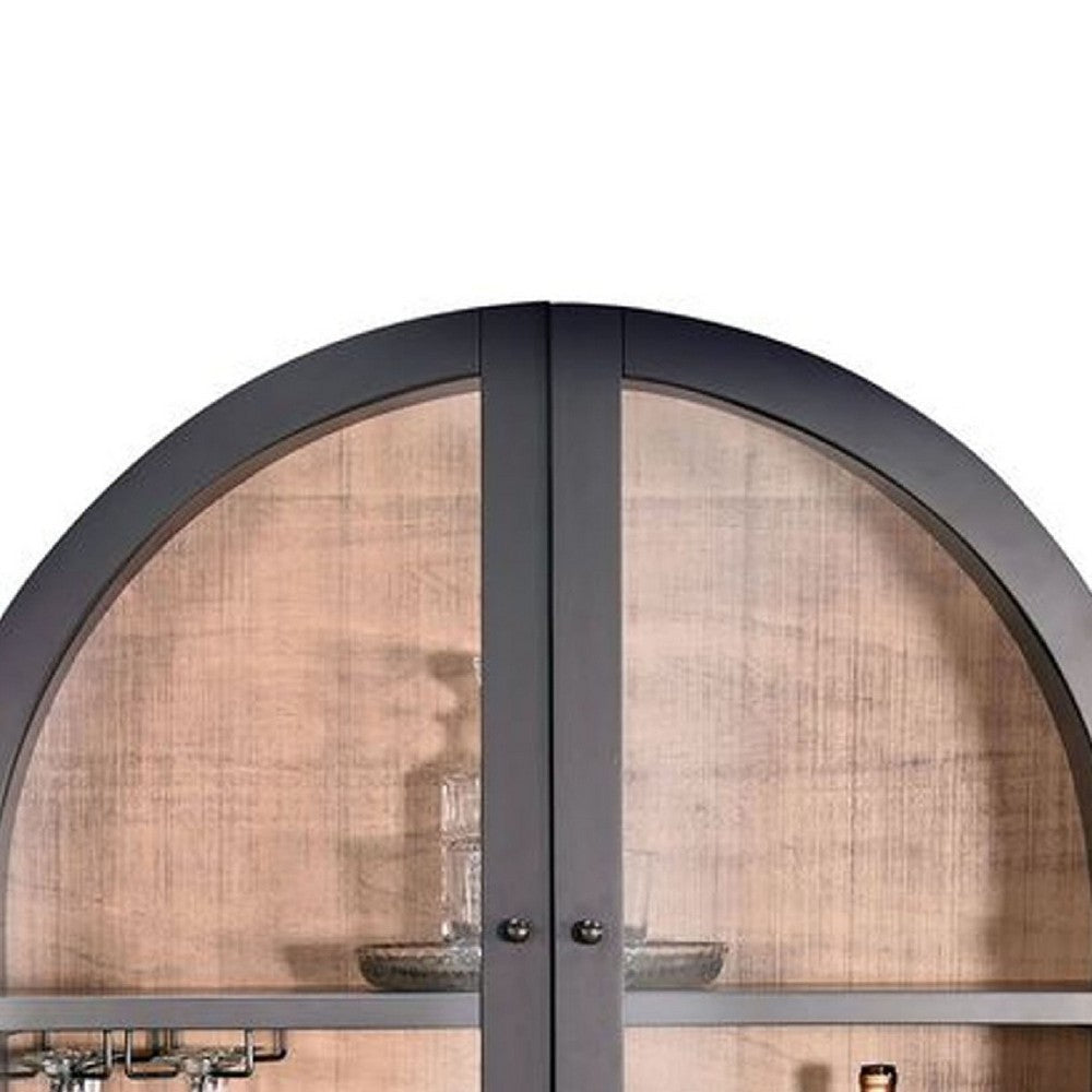 Ric Arched Wine Bar Cabinet | 2 Drawers w 4 Glass Door Shelves | Black BM339932