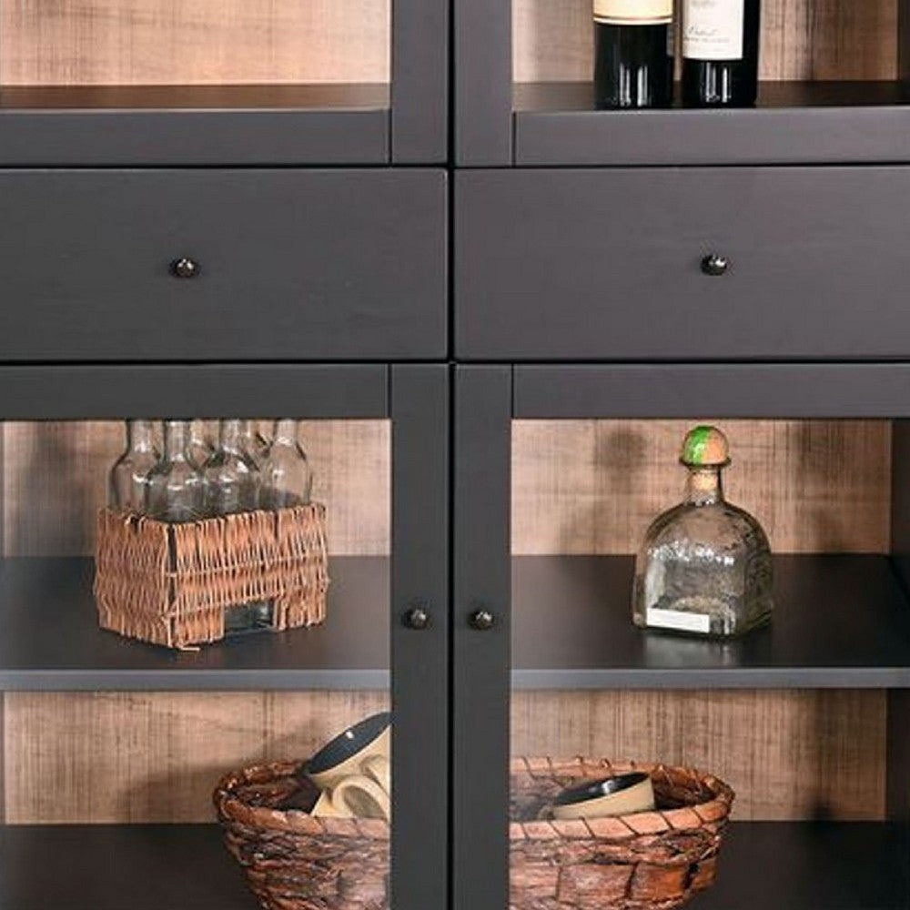 Ric Arched Wine Bar Cabinet | 2 Drawers w 4 Glass Door Shelves | Black BM339932