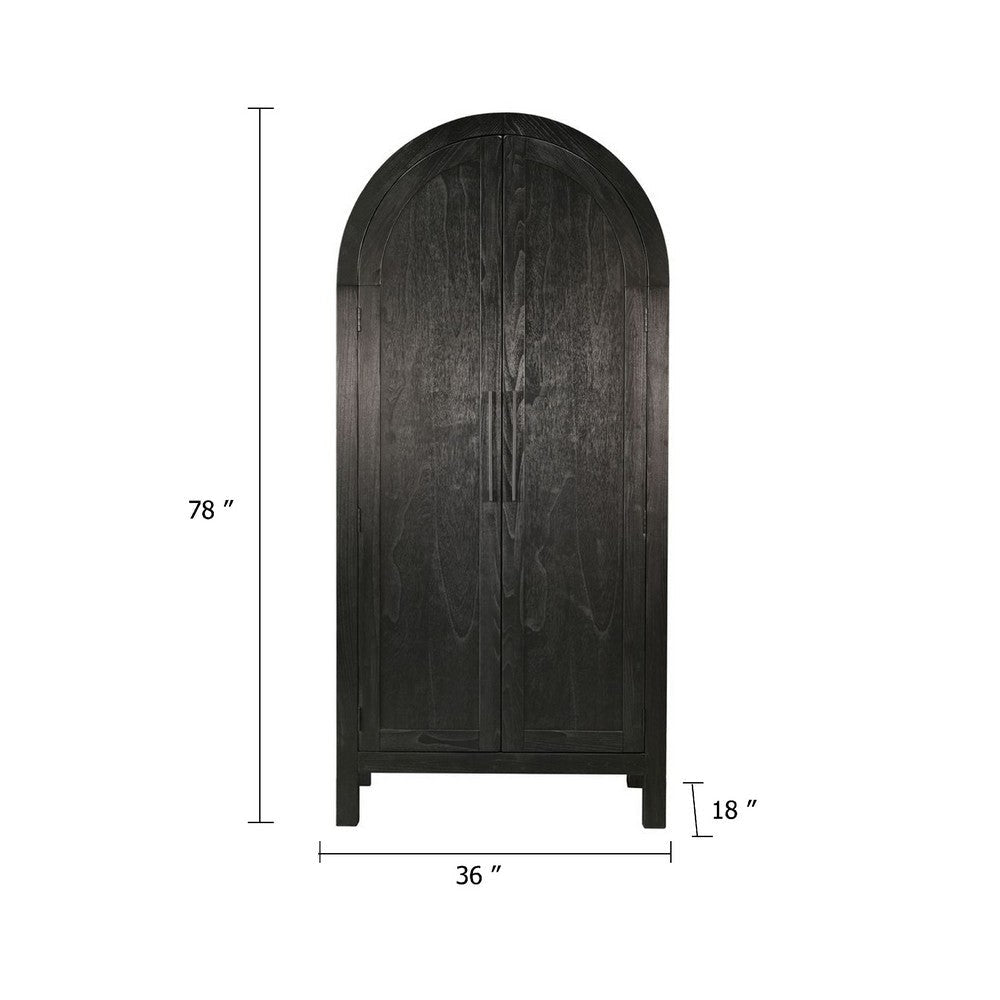 Dyz Arched Storage Cabinet | 2 Doors w Adjustable Shelves | Black Wood BM339934