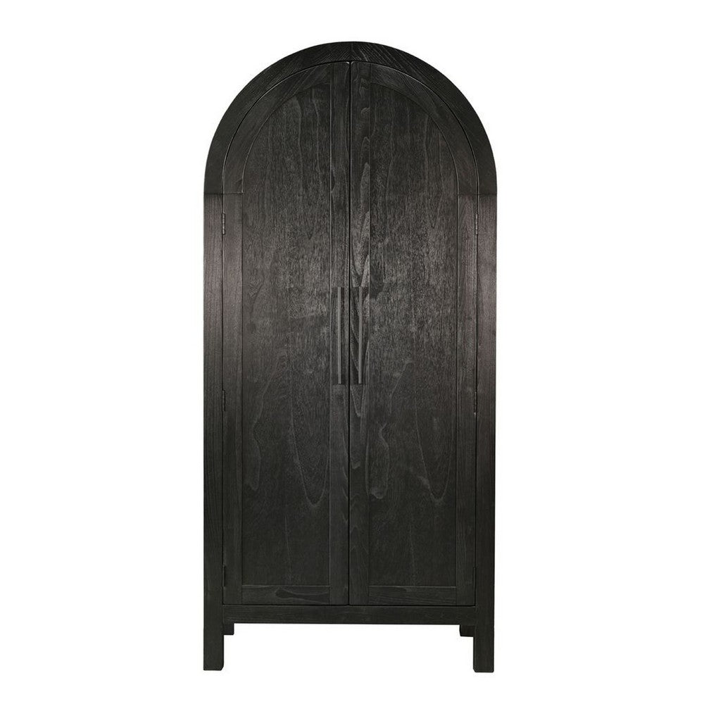 Dyz Arched Storage Cabinet | 2 Doors w Adjustable Shelves | Black Wood