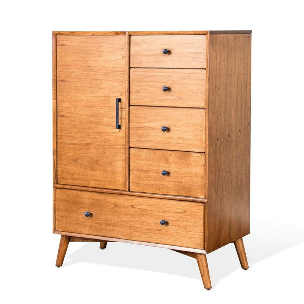 Amy 55" Tall Half Wardrobe Chest | Side Cabinet | Brown Solid Wood