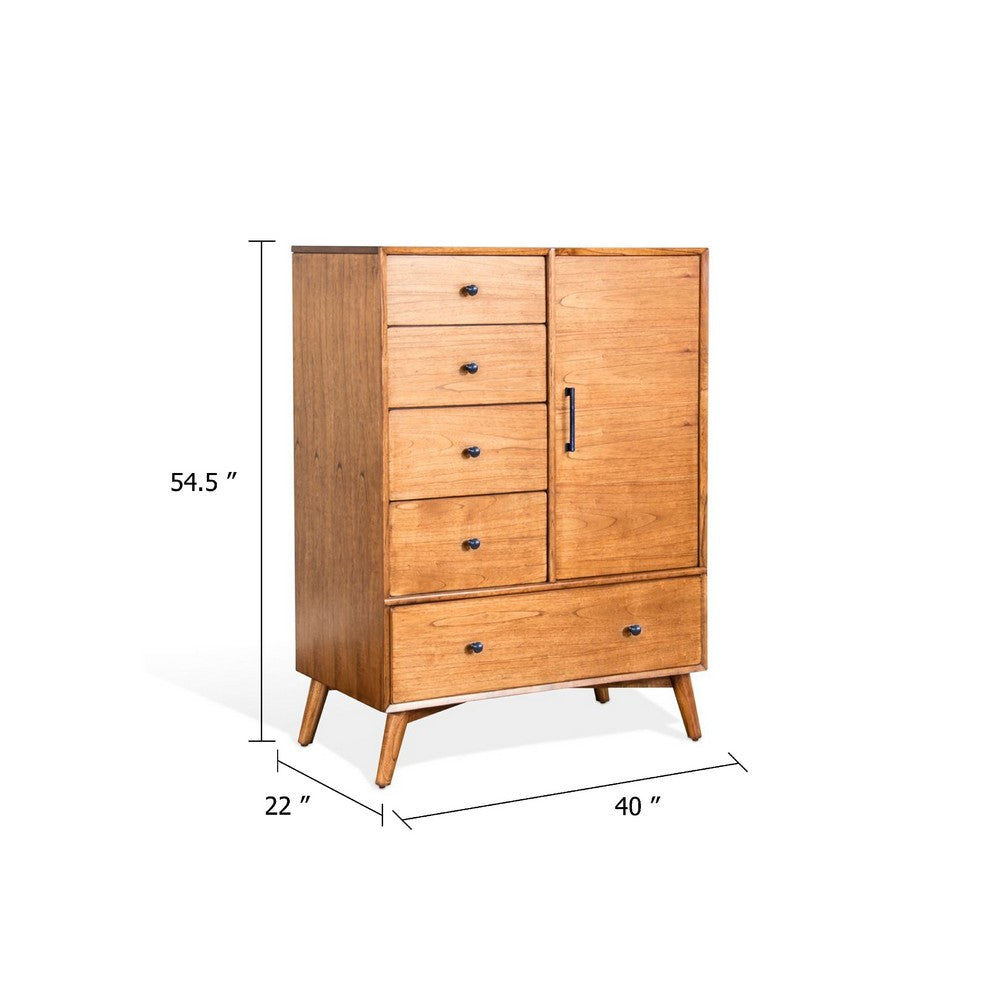 Amy 55" Tall Half Wardrobe Chest | Side Cabinet | Brown Solid Wood