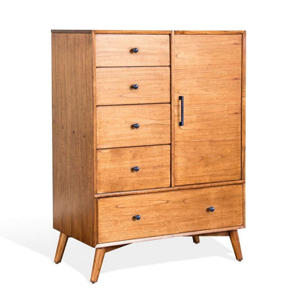 Amy 55" Tall Half Wardrobe Chest | Side Cabinet | Brown Solid Wood
