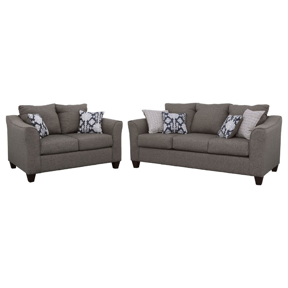 Siya 2pc Living Room Sofa & Loveseat Set | 6 Accent Pillows | Dark Gray