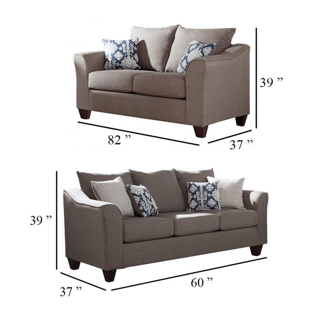 Siya 2pc Living Room Sofa & Loveseat Set | 6 Accent Pillows | Dark Gray BM339936