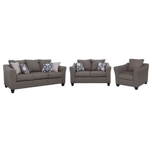 Siya 3pc Living Room Sofa Loveseat & Chair Set | 6 Accent Pillows | Dark Gray