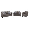 Siya 3pc Living Room Sofa Loveseat & Chair Set | 6 Accent Pillows | Dark Gray