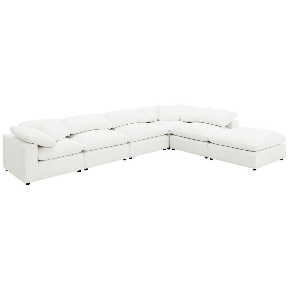 Allias 6pc Modular Sectional Sofa | Ivory White Boucle | 2 Accent Pillows