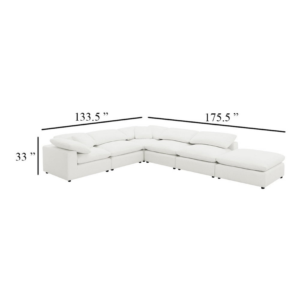 Allias 6pc Modular Sectional Sofa | Ivory White Boucle | 2 Accent Pillows